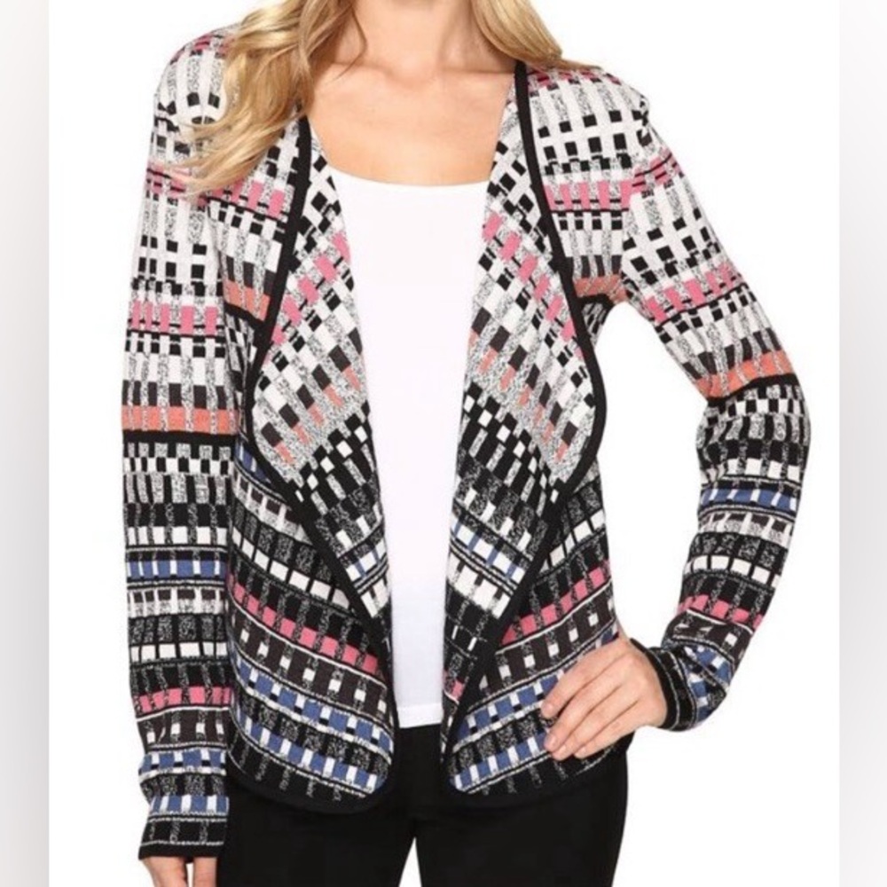 Nic+Zoe Colorful Flashing Lights Open Front Waterfall Striped Cardigan 1X